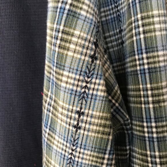 Mixed Prints Button-Down Shirt, Size L to XL: Upcycled Unisex Patchwork Boho Top - Picture 8 of 15